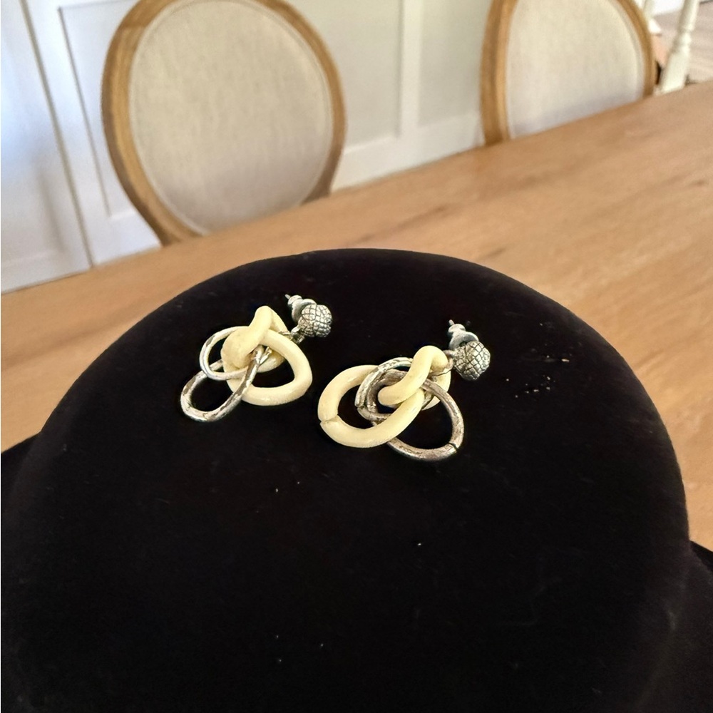 Silver and Cream Knot Earrings